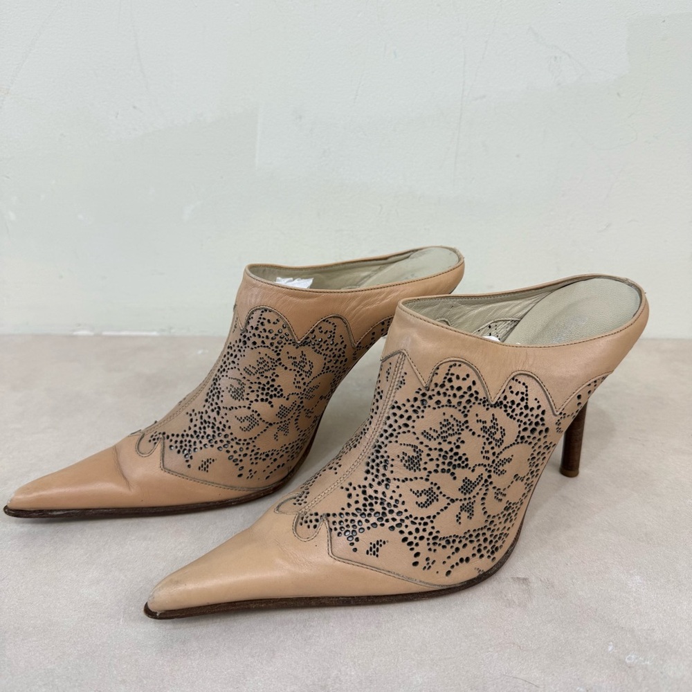 Vintage Vero Cuoio Italian Leather Pointy Stiletto Mules Womens Size 38